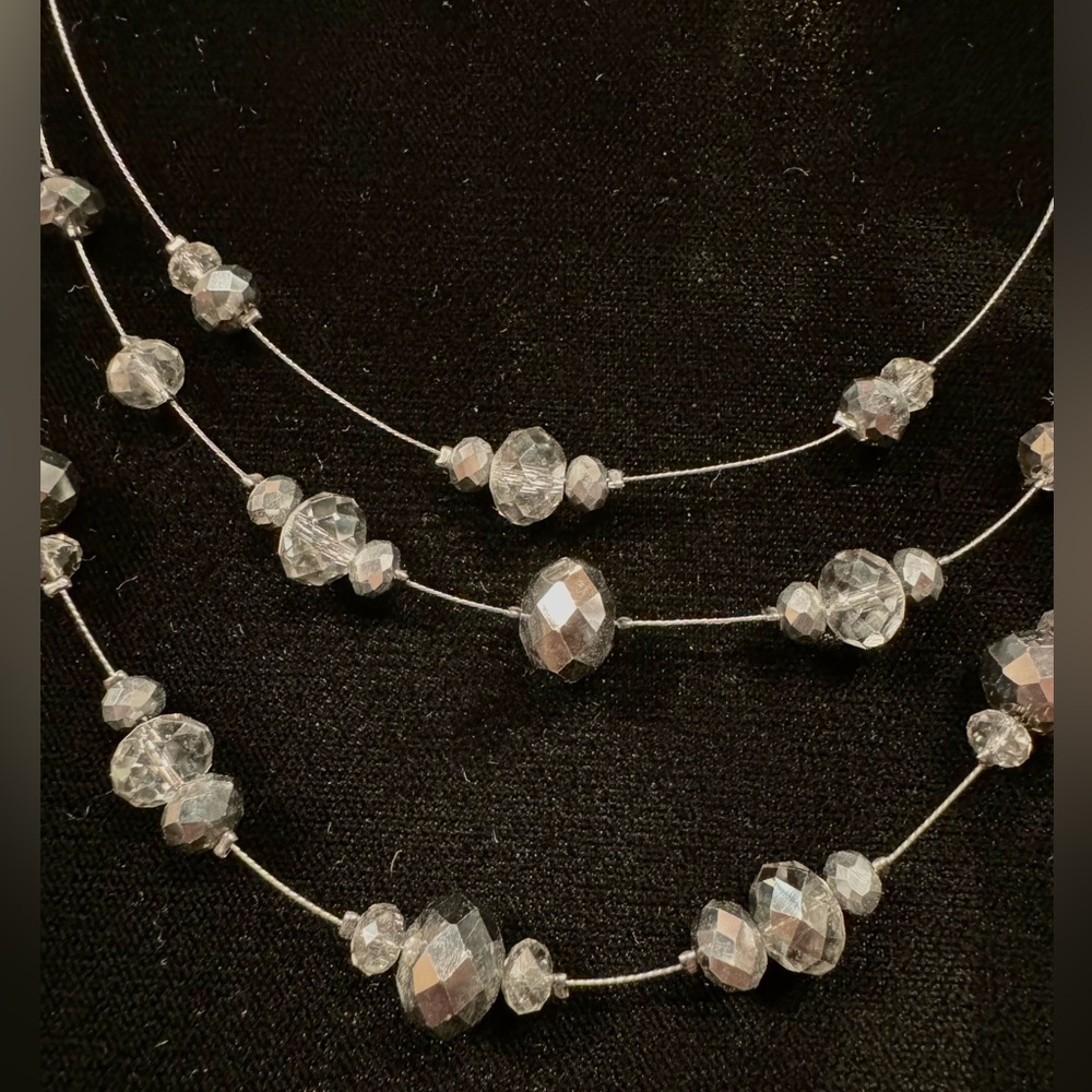 Fashion necklace & earring set - metallic gray and translucent beads.